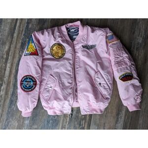 Up and Away  Children's Bomber Jacket Medium-Weight MA-1 Flight  Pink Size Large